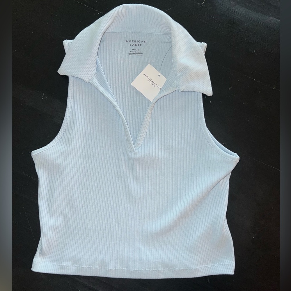 American Eagle Outfitters Sky Blue Collared Tank Top